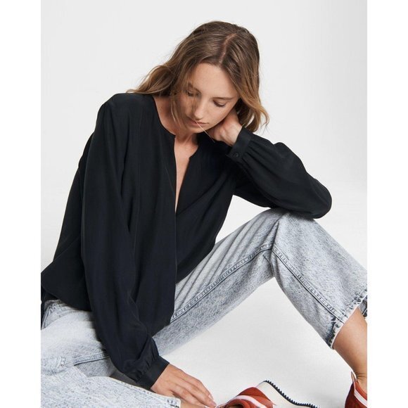 NWOT Rag and Bone Lora women black Silk Blouse  Relaxed Top size S - Picture 1 of 11